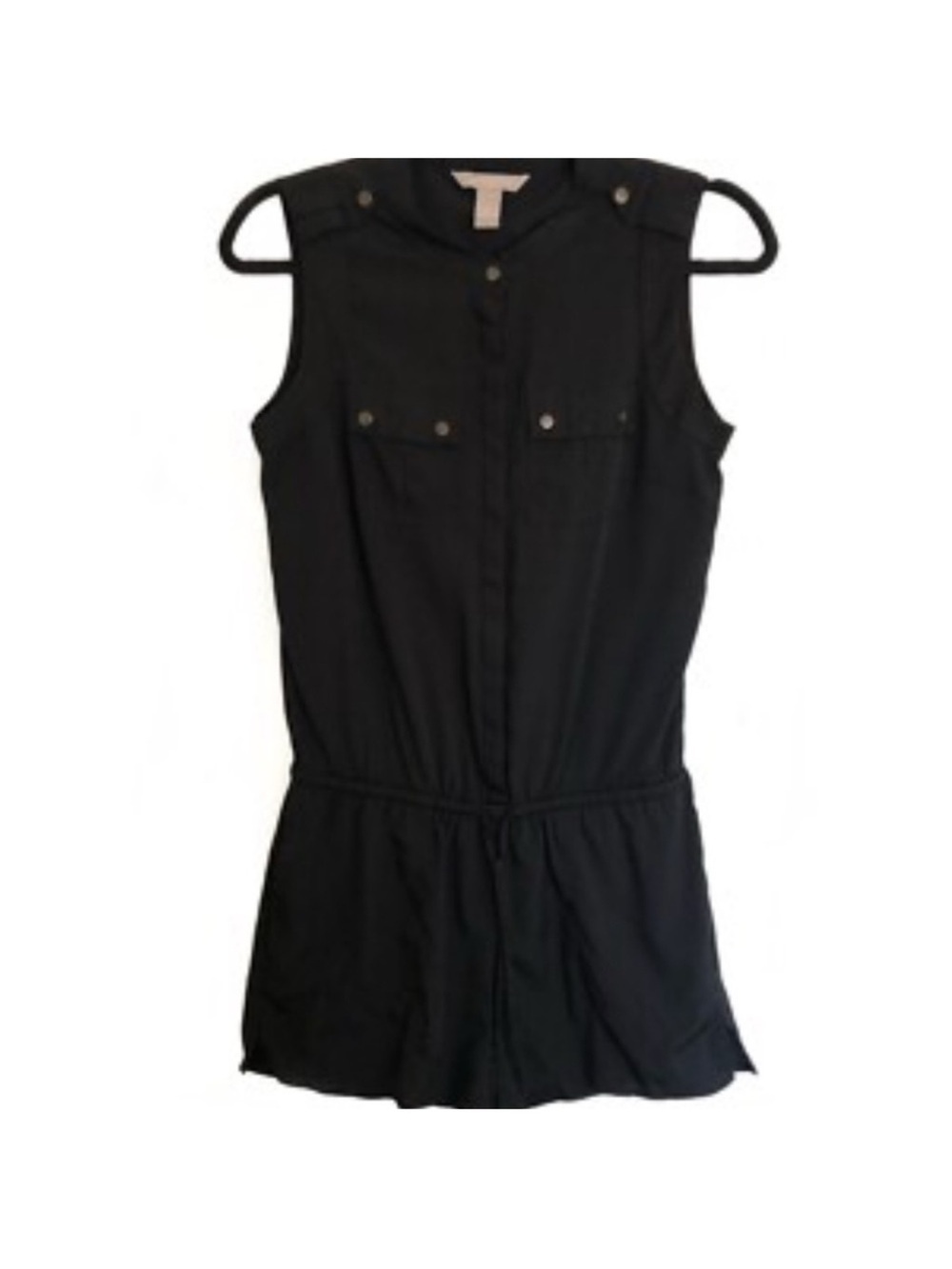 Banana Republic Black Sleeveless Romper with Drawstring and Metal Details
